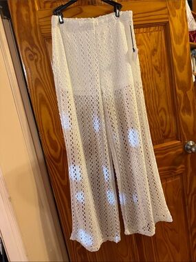 White Crochet Wide-Leg Pants